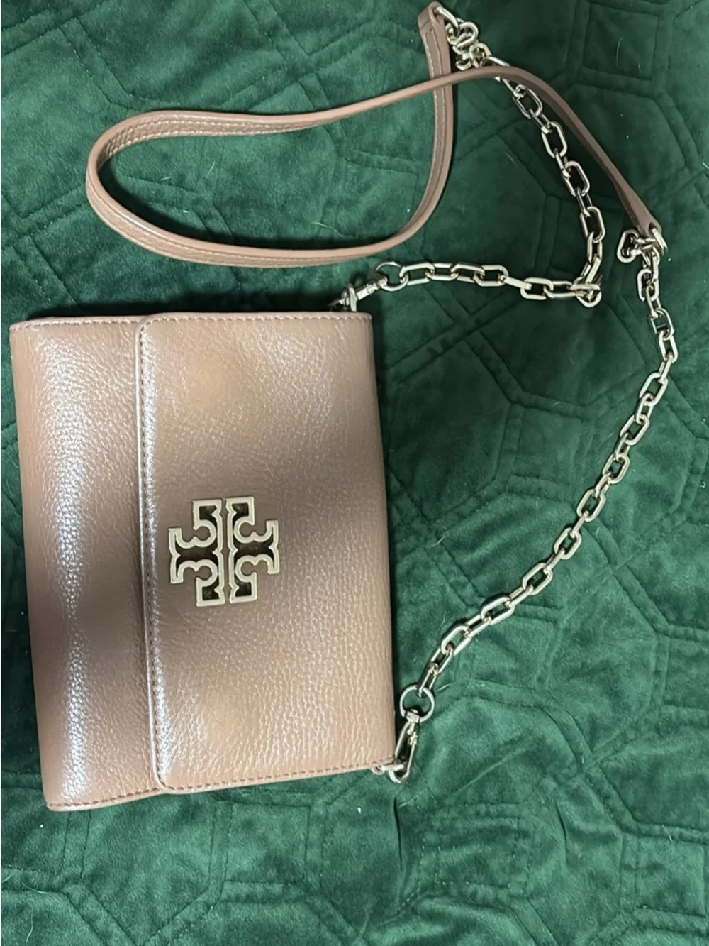 Tory Burch Beige/Tan Leather Chain Crossbody Wallet